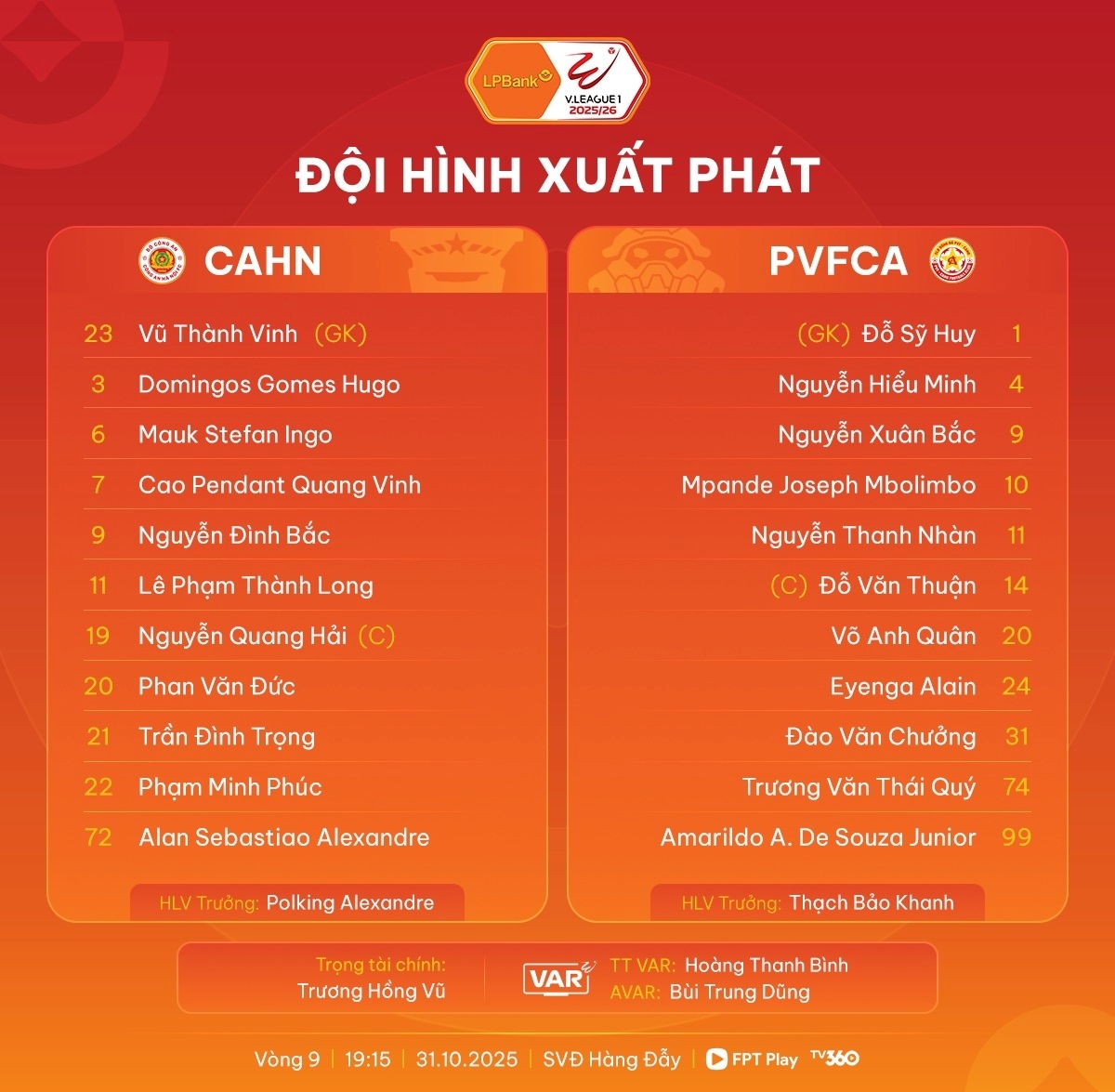 Đội hình ra sân.