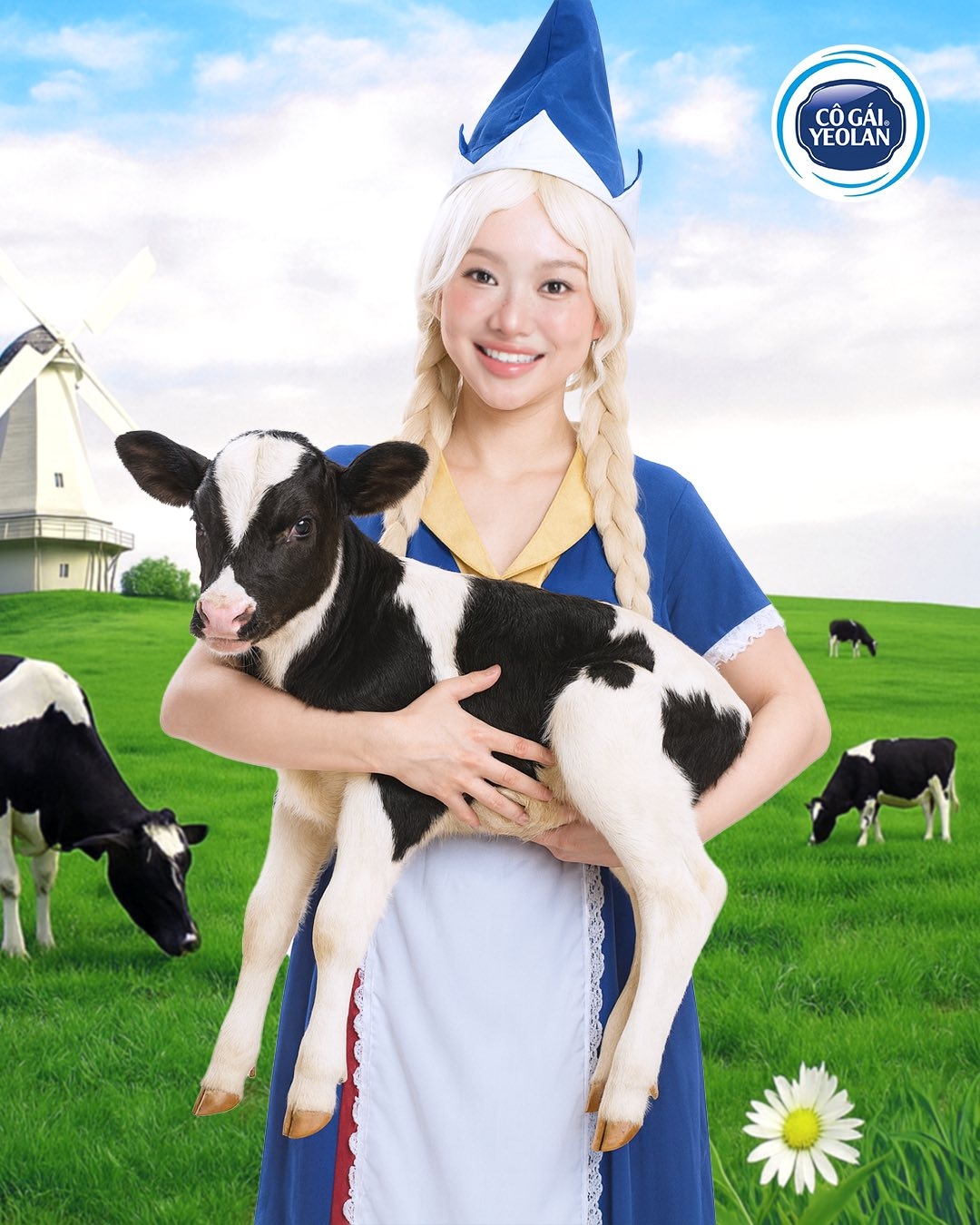 “Em xinh” Yeolan thực hiện bộ ảnh ảnh cô gái Yeolan, lấy cảm hứng từ một thương hiệu sữa. Cô mặc chiếc váy xanh dương, đeo tạp dề như thôn nữ, mái tóc vàng hoe tết hai bên, cầm xô vắt sữa bò như đạo cụ chụp hình. 