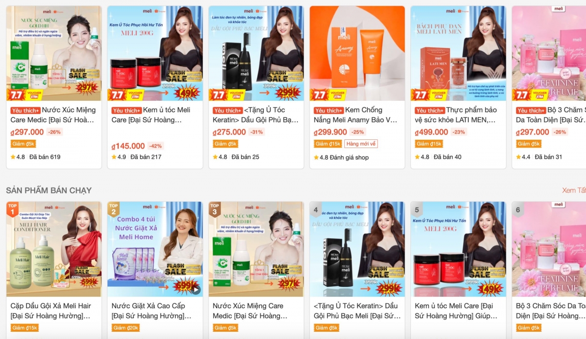 Các sản phẩm của doanh nhân Hoàng Hường được bán trên các sàn thương mại điện tử.