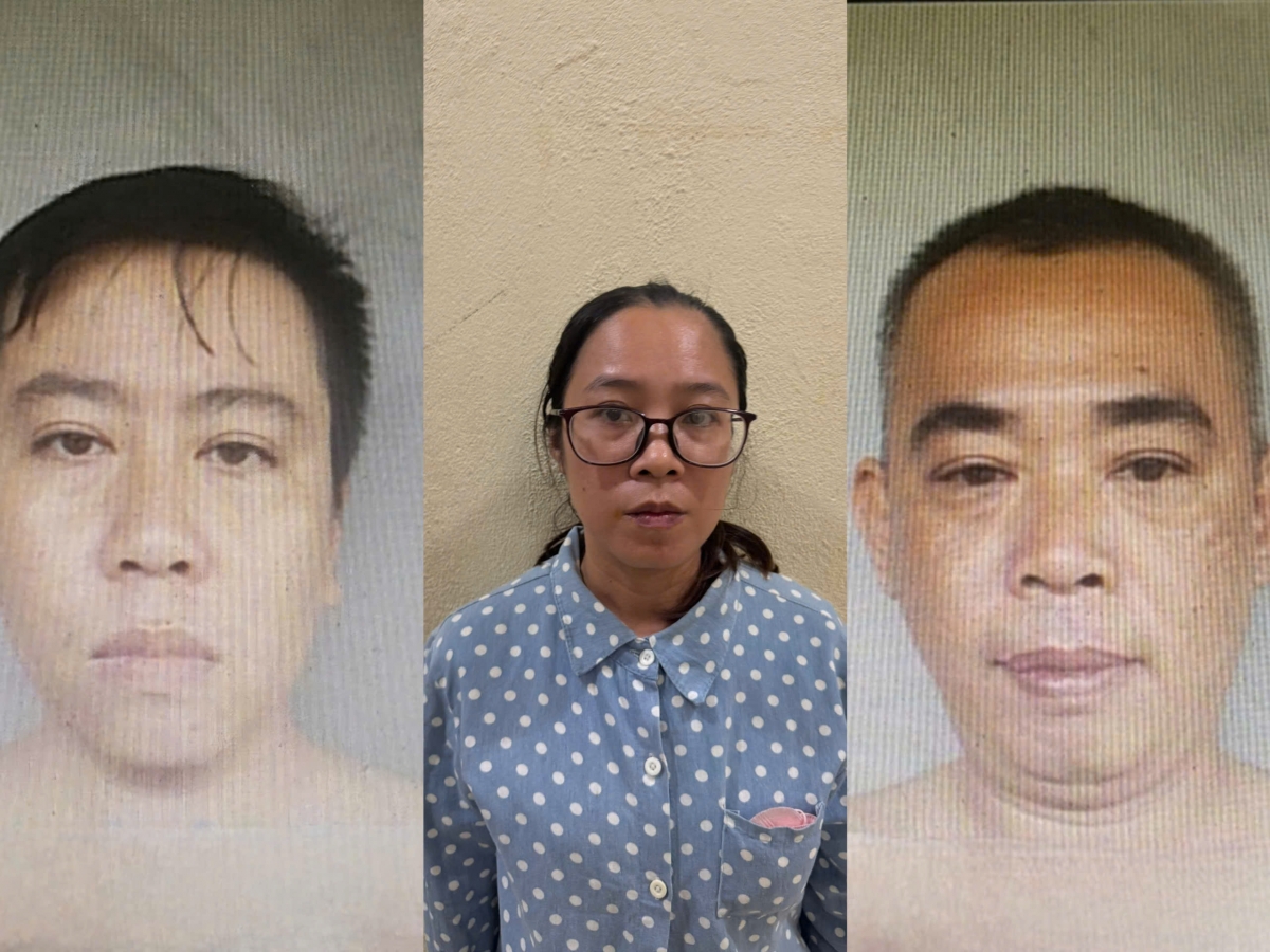 Các bị can từ trái qua: Khổng Đức Hồng, Bùi Thị Mộng Thu và Nguyễn Đức Khánh. (Ảnh: CACC)