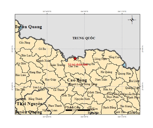 Bản đồ tâm chấn động đất Cao Bằng