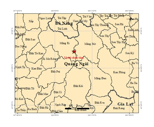 Bản đồ tâm chấn động đất Quảng Ngãi