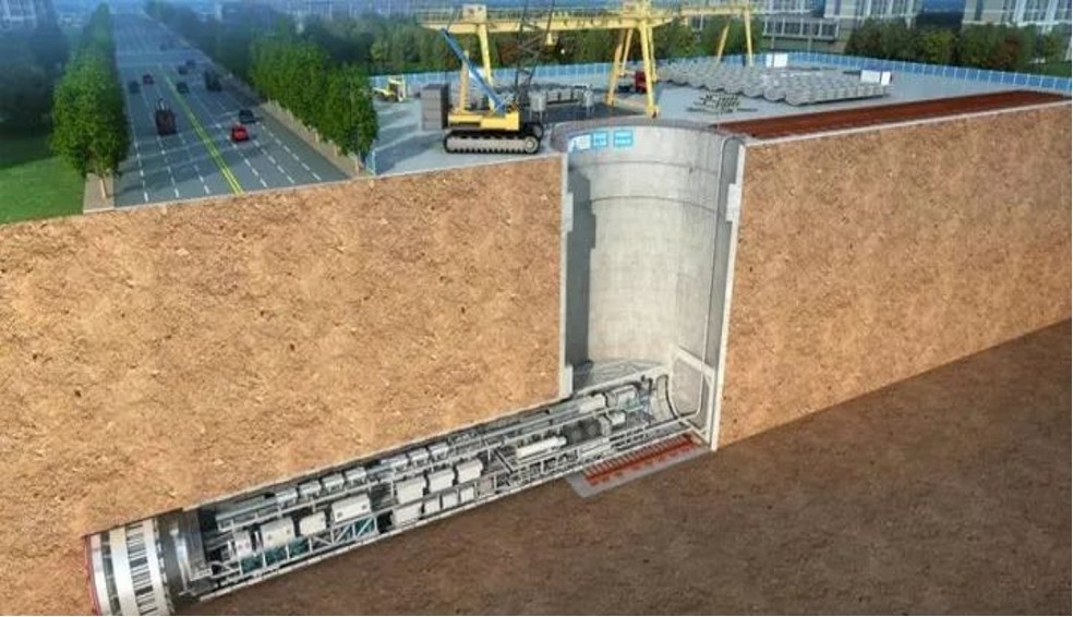 Đường ống thoát nước ngầm được thi công tại khu vực sông Tô Châu, Thượng Hải, Trung Quốc.