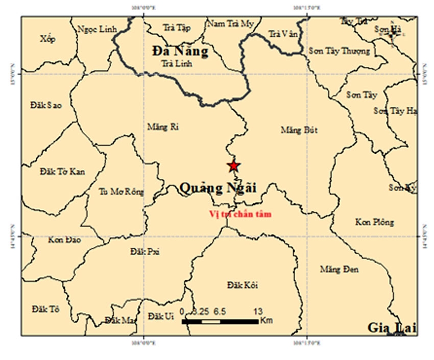 Bản đồ chấn tâm động đất Măng Bút