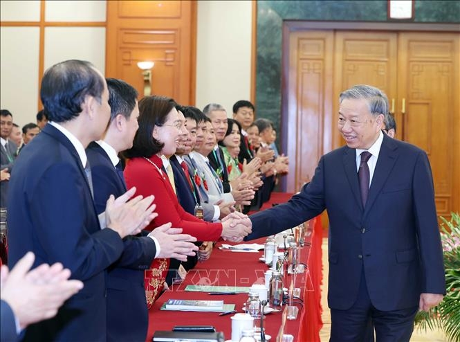 Tổng Bí thư Tô Lâm với các đại biểu. (Ảnh: TTXVN)