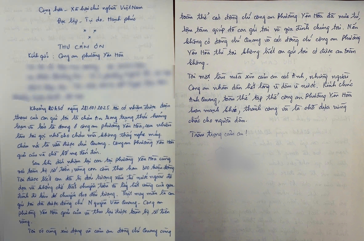 Gia đình chị V.A gửi thư cảm ơn Công an phường Yên Hòa, Hà Nội