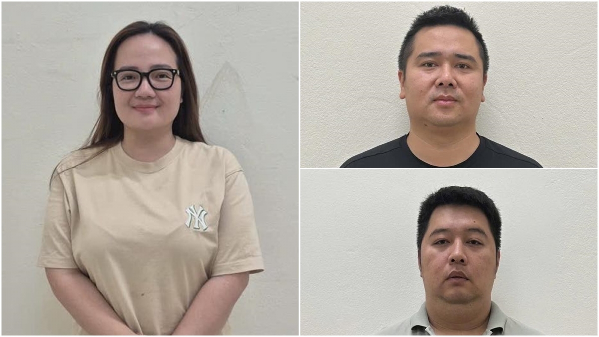 Hoàng Hường (trái) và các bị can trong vụ án. (Ảnh: Bộ Công an)