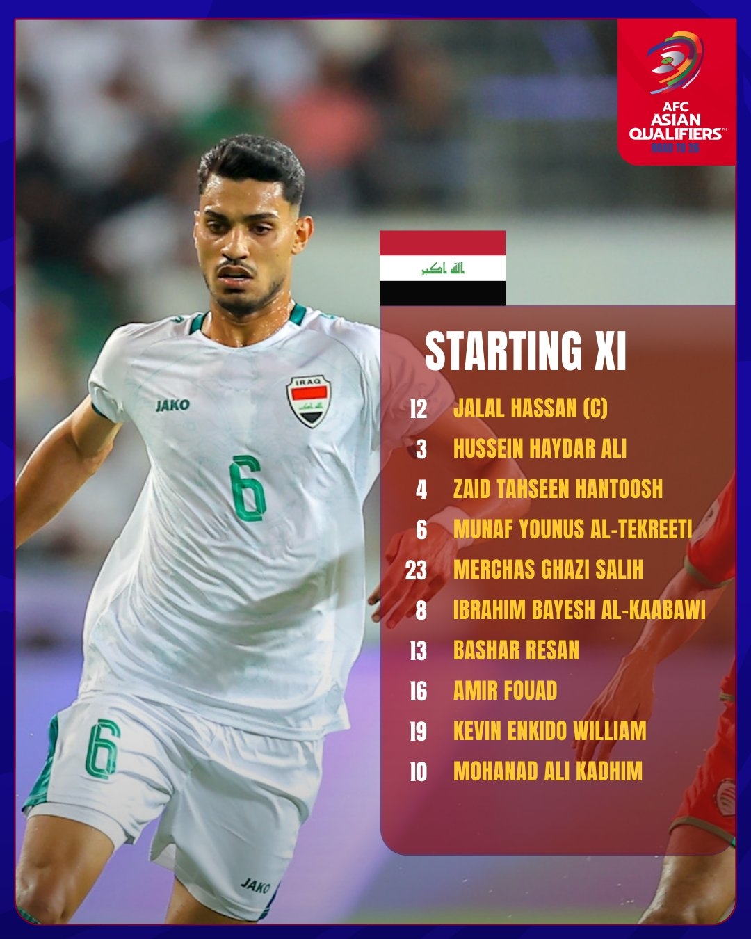 Danh sách ra sân của ĐT Iraq.