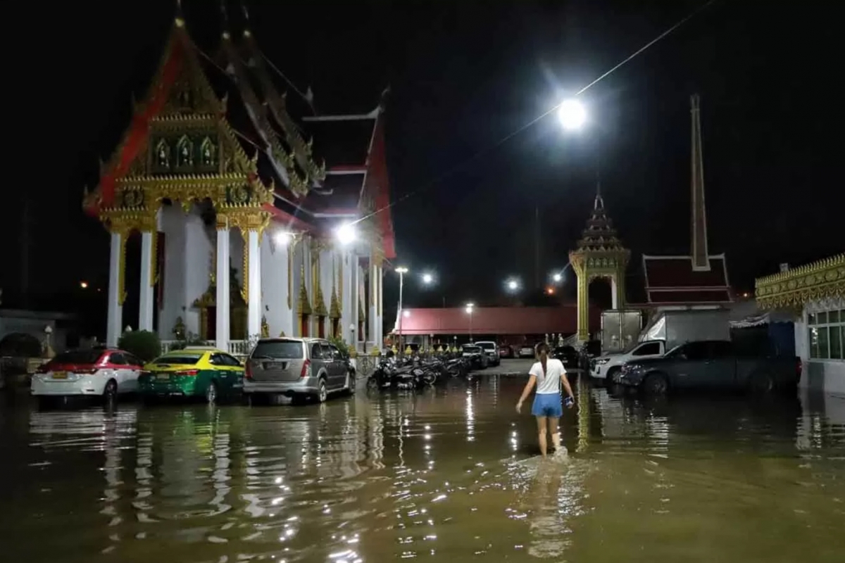 Tình trạng lũ lụt tại tỉnh Pathum Thani hôm 6/10. Nguồn: Bangkok Post