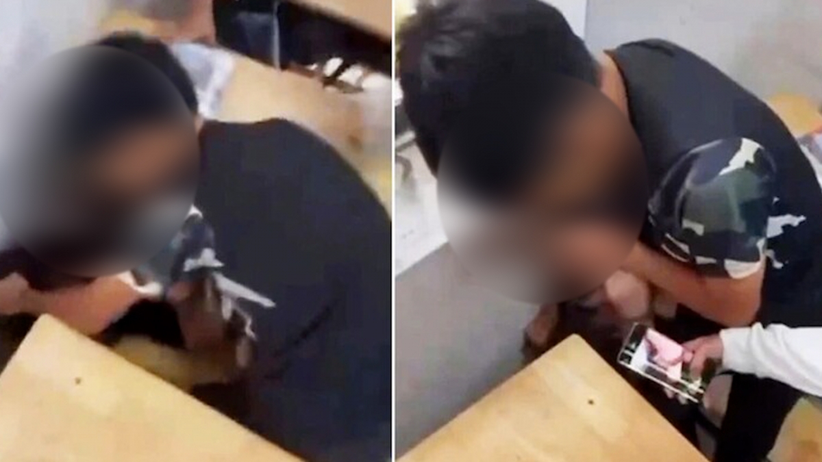 Nam sinh đánh bạn nữ trong lớp khiến dư luận phẫn nộ. (Ảnh cắt từ clip)