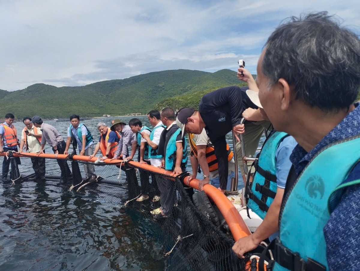 Người dân tham quan mô hình khuyến nông trên vùng biển Hòn Nội, tỉnh Khánh Hòa