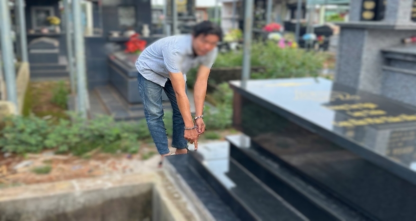 T.M.N bị bắt giữ vì đập phá mộ. (Ảnh: Công an tỉnh Đồng Nai)