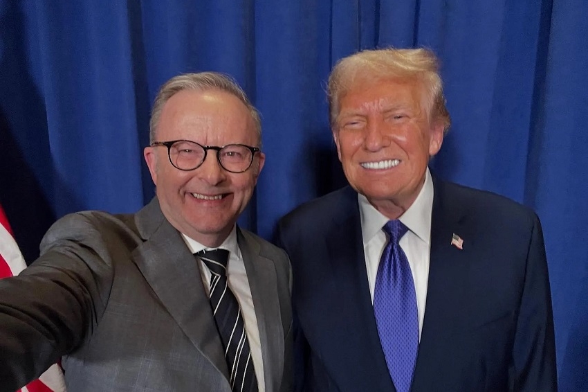 Thủ tướng Australia Anthony Albanese chụp ảnh selfie cùng Tổng thống Mỹ Donald Trump tại tiệc chiêu đãi lãnh đạo các nước tham dự họp tại Liên hợp quốc vào tháng 9/2025. Ảnh: MXH