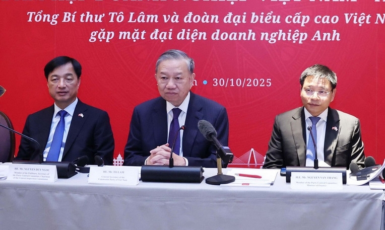 Tổng Bí thư Tô Lâm dự Tọa đàm doanh nghiệp Việt Nam-Anh quốc. (Ảnh: Thống Nhất/TTXVN)