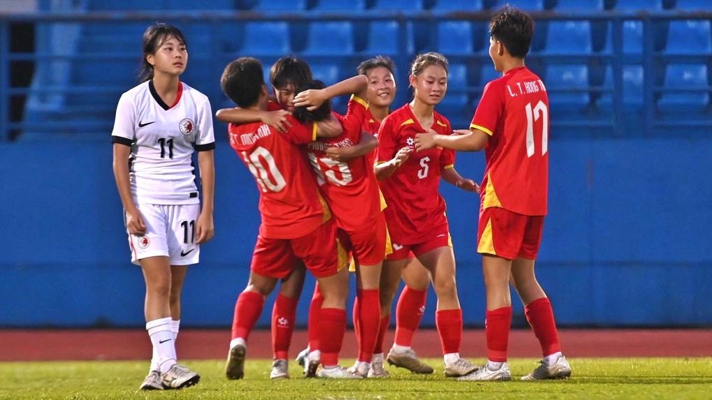 U17 nữ Việt Nam giành chiến thắng kịch tính trước U17 nữ Hong Kong (Trung Quốc). (Ảnh: AFC)