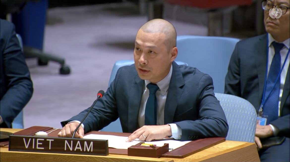 Công sứ Nguyễn Hoàng Nguyên, Đại biện lâm thời Phái đoàn Thường trực Việt Nam tại Liên hợp quốc phát biểu tại sự kiện.