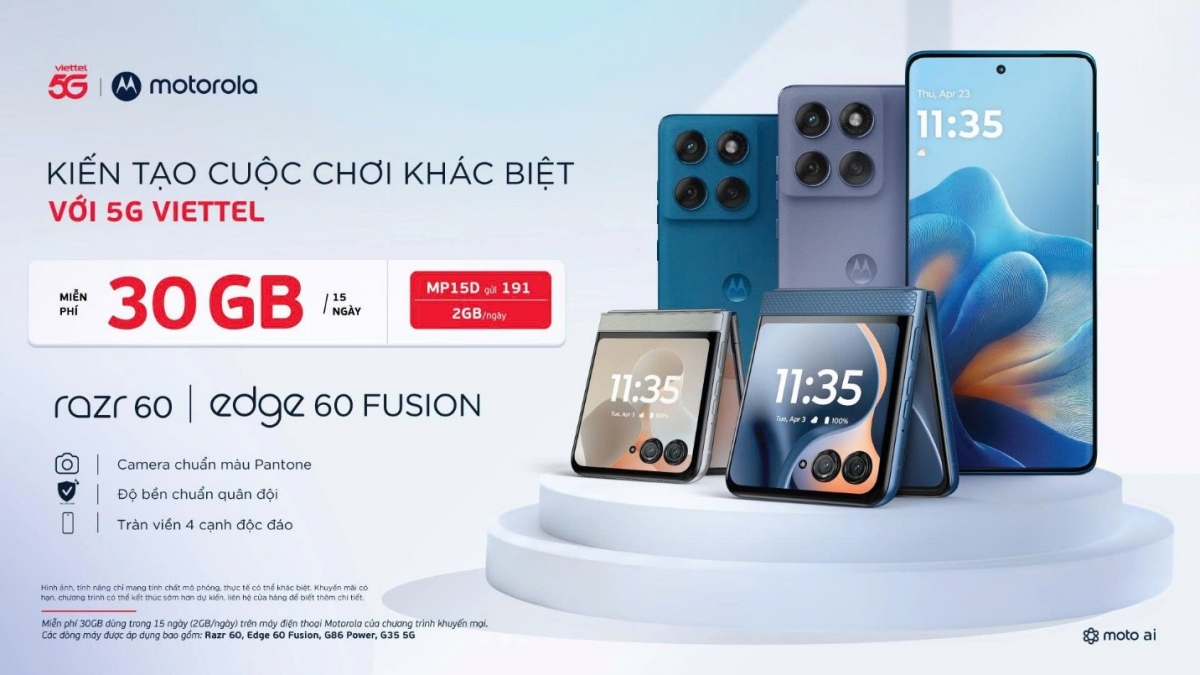 Viettel tặng 30GB data cho khách hàng mua điện thoại Motorola