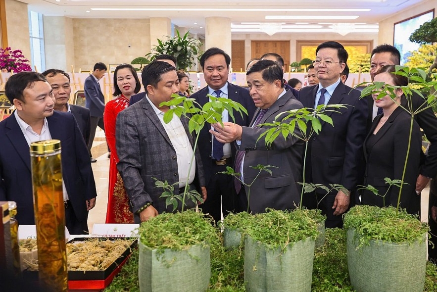 Phó Thủ tướng Nguyễn Chí Dũng cùng các đại biểu tham quan các gian hàng của hợp tác xã. Ảnh: Đức Thanh