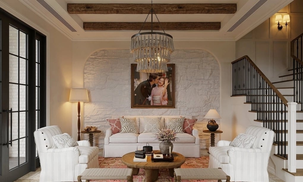 Sao Việt 17/11: Sau đám cưới cuối tháng 10, vợ chồng diễn viên Đình Tú và Ngọc Huyền chuẩn bị chuyển về sống trong căn biệt thự ba tầng ở Hà Nội. Nhà mới của cặp nghệ sĩ đang trong quá trình hoàn thiện, mang phong cách Địa Trung Hải kết hợp một số chi tiết tân cổ điển.