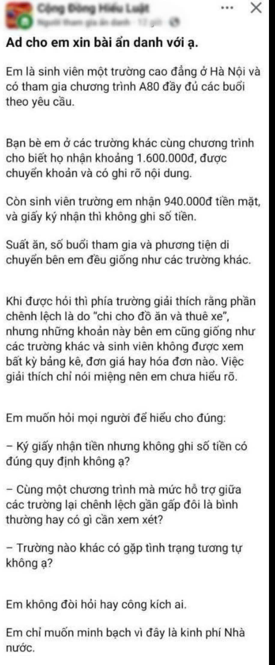 Bài chia sẻ của sinh viên Trường Cao đẳng Du lịch Hà Nội về khoản hỗ trợ sau khi tham gia chương trình A80