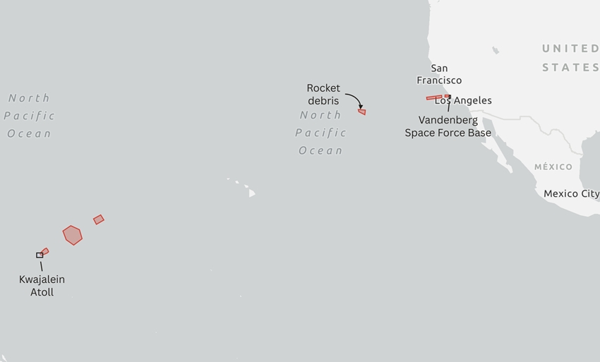 Bản đồ vệ tinh địa điểm phóng thử tên lửa Minuteman III của Mỹ. Ảnh: NASA, NOAA, USGS