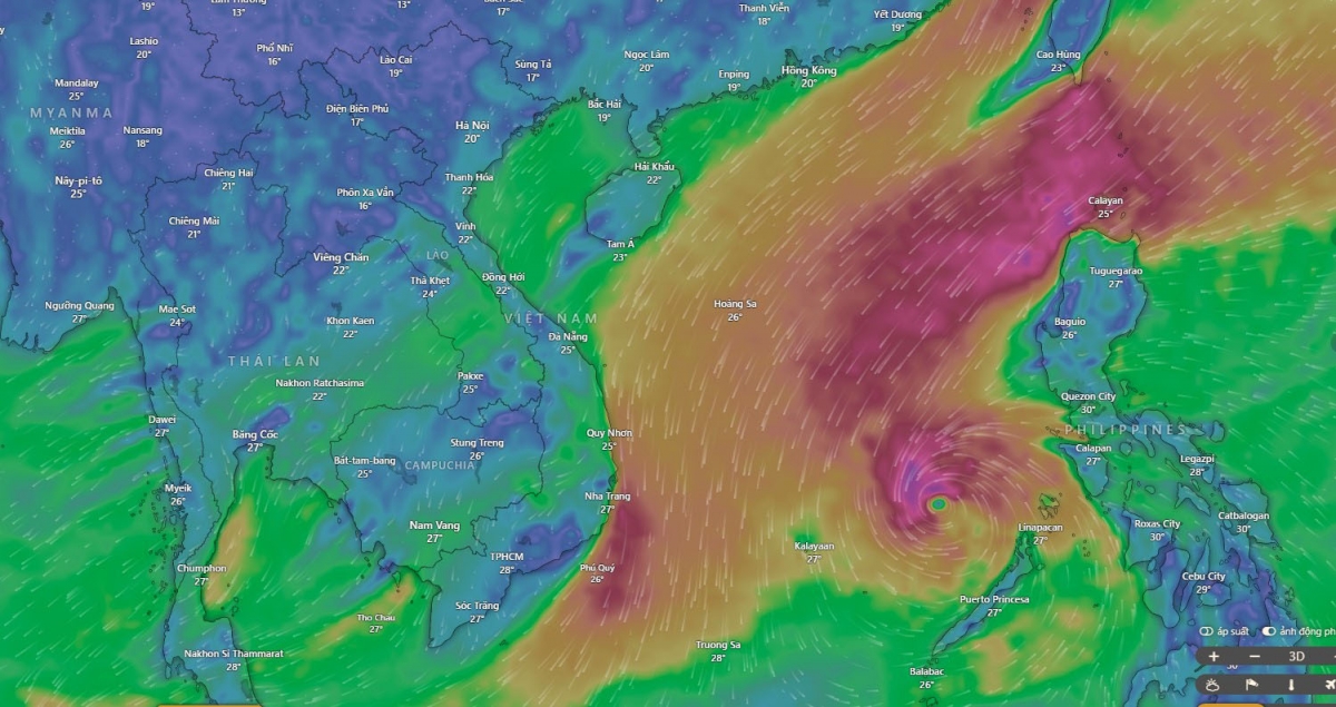 Hướng đi dự kiến của bão (Nguồn: Windy)