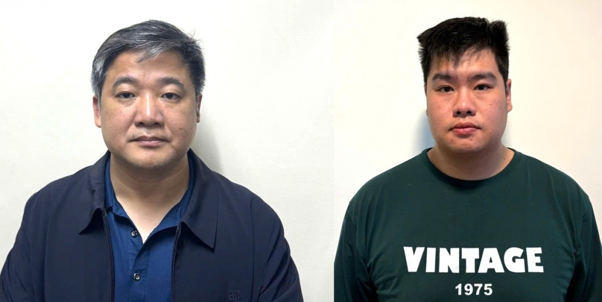 Từ trái sang phải: Bị can Trần Đăng Ninh (Giám đốc Retaq) và Nguyễn Mạnh Duy
