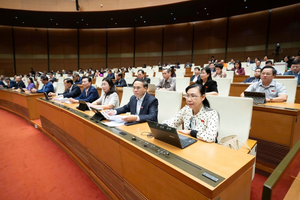 Đại biểu Quốc hội biểu quyết thông qua dự án luật. Ảnh: Quốc hội