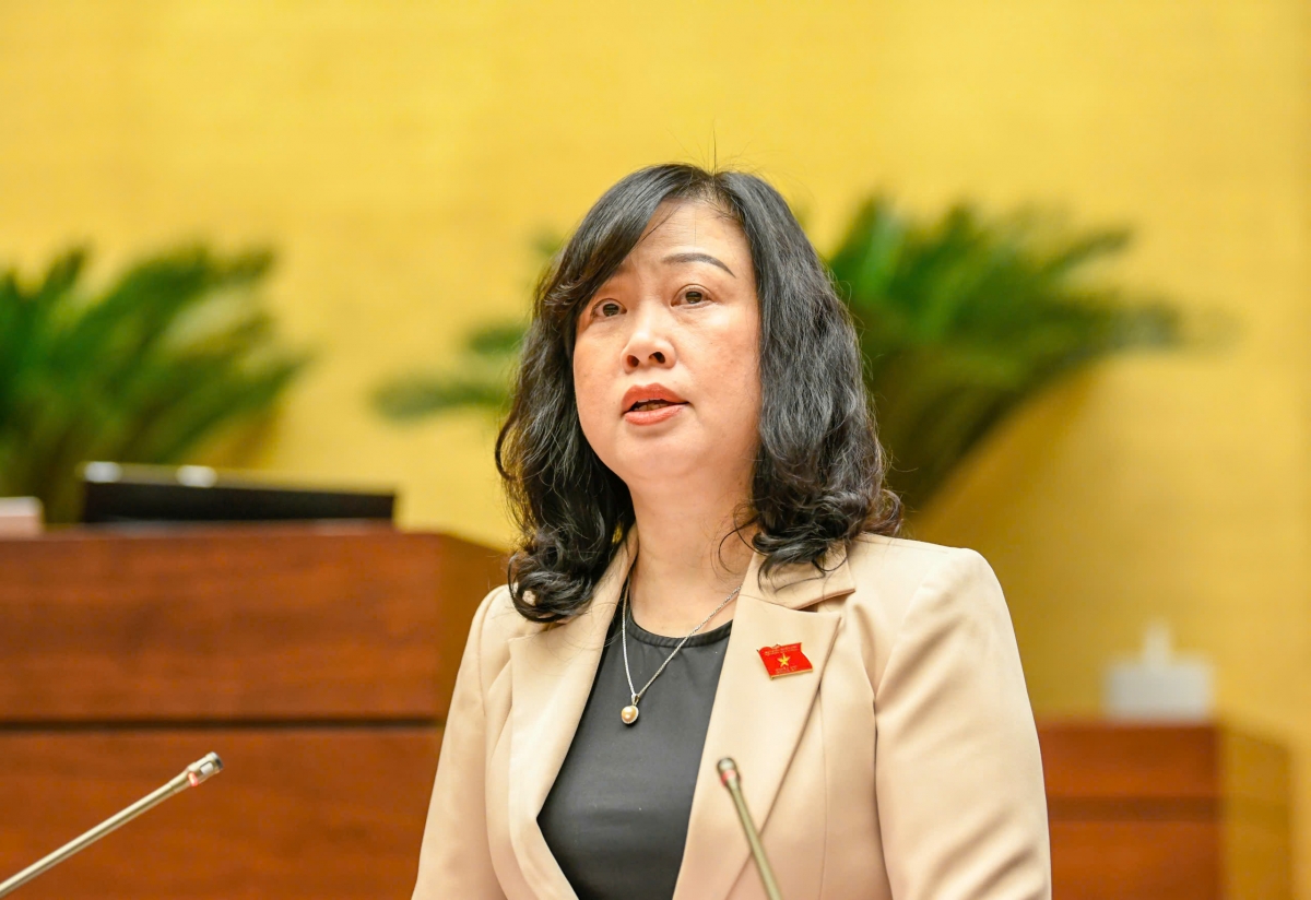 Bộ trưởng Bộ Y tế Đào Hồng Lan trình bày tóm tắt tờ trình (Ảnh: Quốc hội)