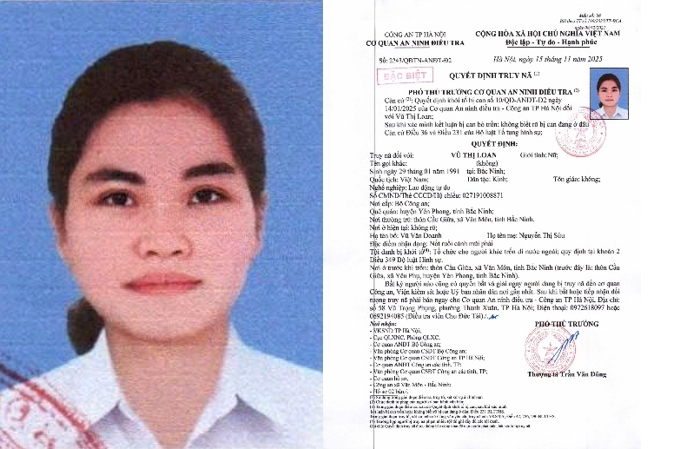 Đối tượng Vũ Thị Loan và Quyết định truy nã