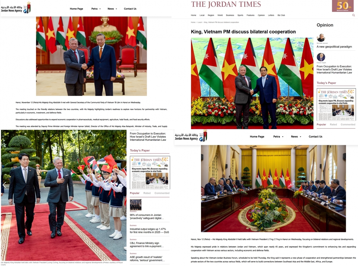 Báo chí Jordan đưa tin đậm nét về chuyến thăm chính thức Việt Nam của Quốc vương Abdullah II