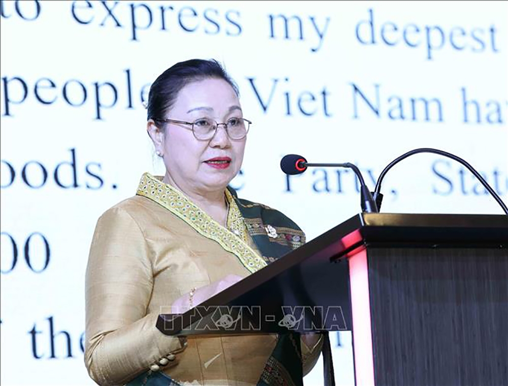 Đại sứ nước CHNDND Lào tại Việt Nam Khamphau Ernthavanh phát biểu. (Ảnh: TTXVN)