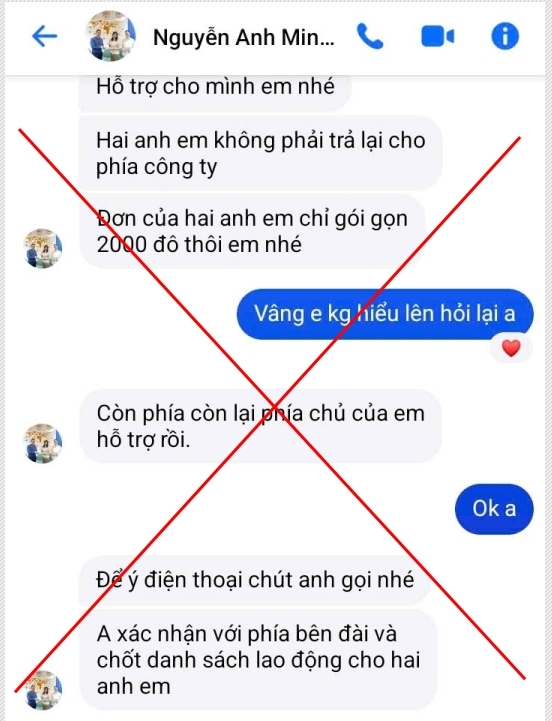 Đối tượng yêu cầu anh Đ.V.L chuyển 2.000 USD để làm thủ tục xuất khẩu lao động trọn gói