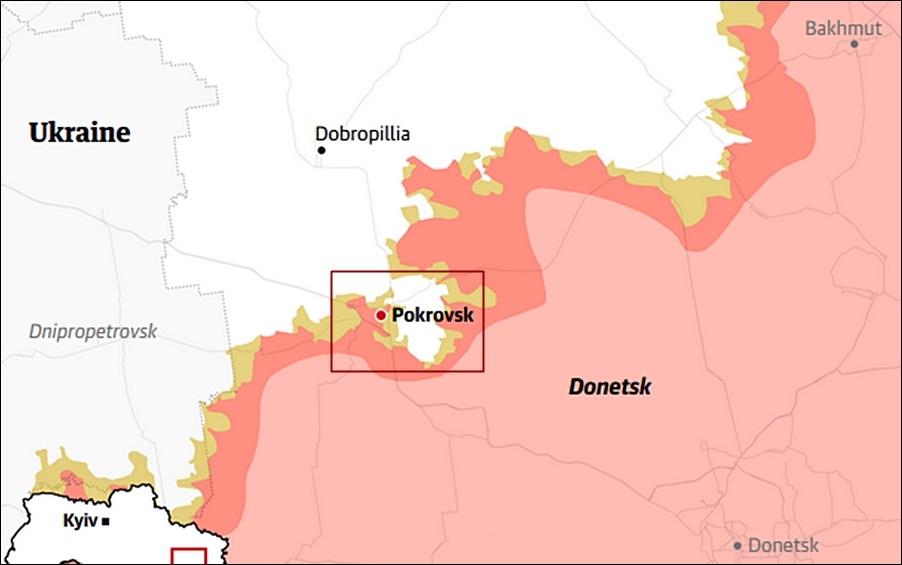 Mặt trận Pokrovsk, miền Đông Ukraine tính đến ngày 4/11/2025. Đồ họa: Guardian.