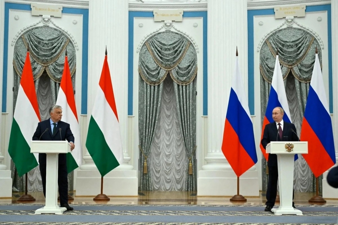 Họp báo giữa Thủ tướng Hungary Viktor Orbán và Tổng thống Nga Vladimir Putin tại Moscow. Ảnh: telex.hu