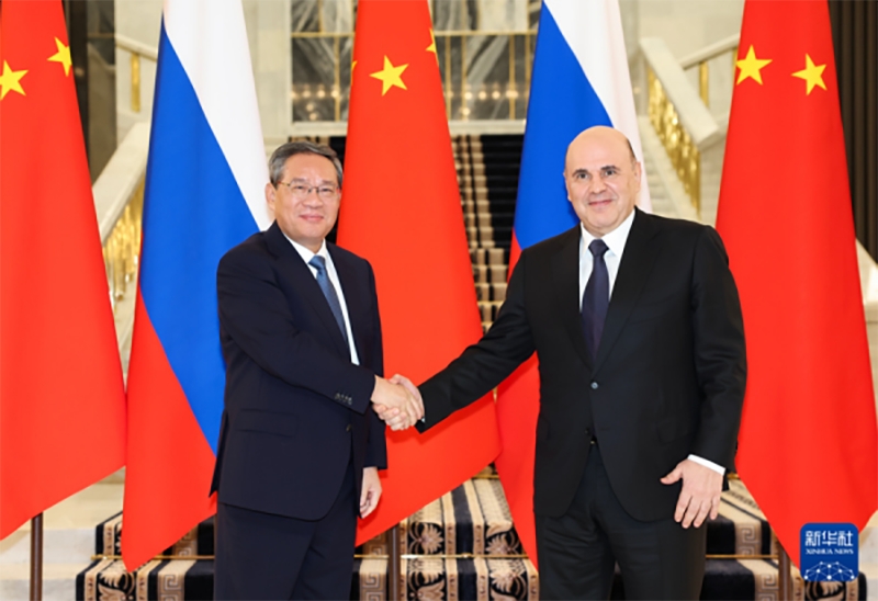 Thủ tướng Trung Quốc Lý Cường hội đàm vó Thủ tướng Nga Mikhail Mishustin tại Moscow chiều 17/11/2025. Ảnh Tân Hoa xã