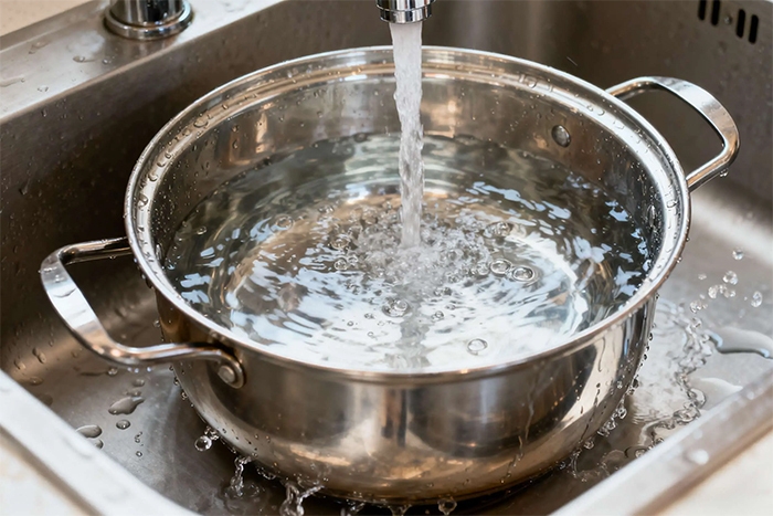 Việc làm sạch nồi inox cần tránh chà xát quá mạnh (Ảnh: Sohu)