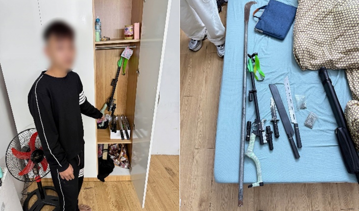 Đối tượng cùng tang vật thu giữ tại phòng trọ