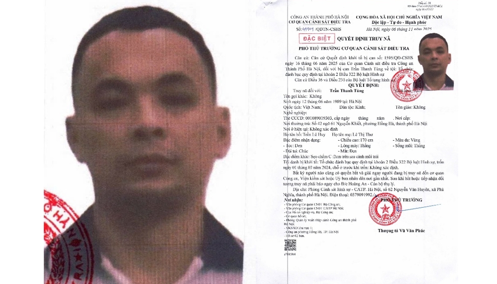Đối tượng bị truy nã Trần Thanh Tùng