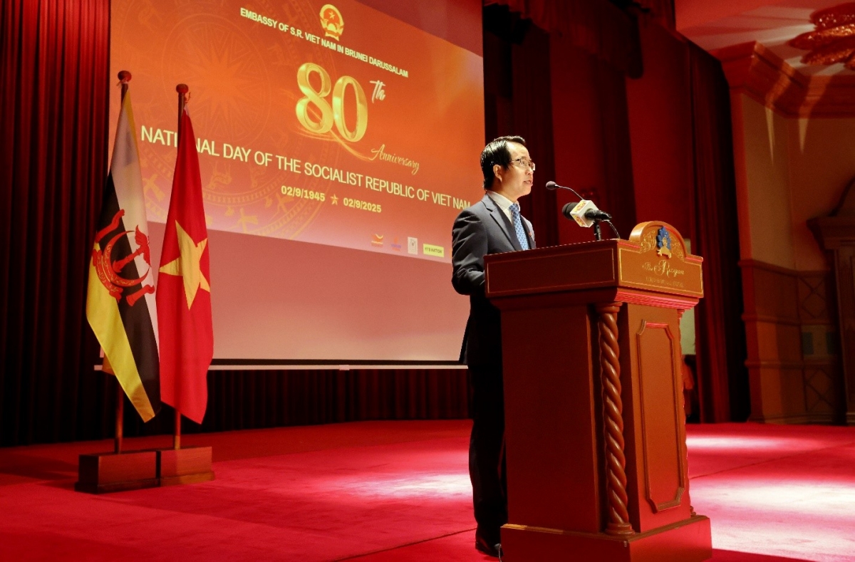 Đại sứ Trần Anh Vũ phát biểu tại Lễ kỷ niệm 80 năm Quốc khánh Việt Nam tổ chức tại Brunei (Nguồn: ĐSQ Việt Nam tại Brunei)