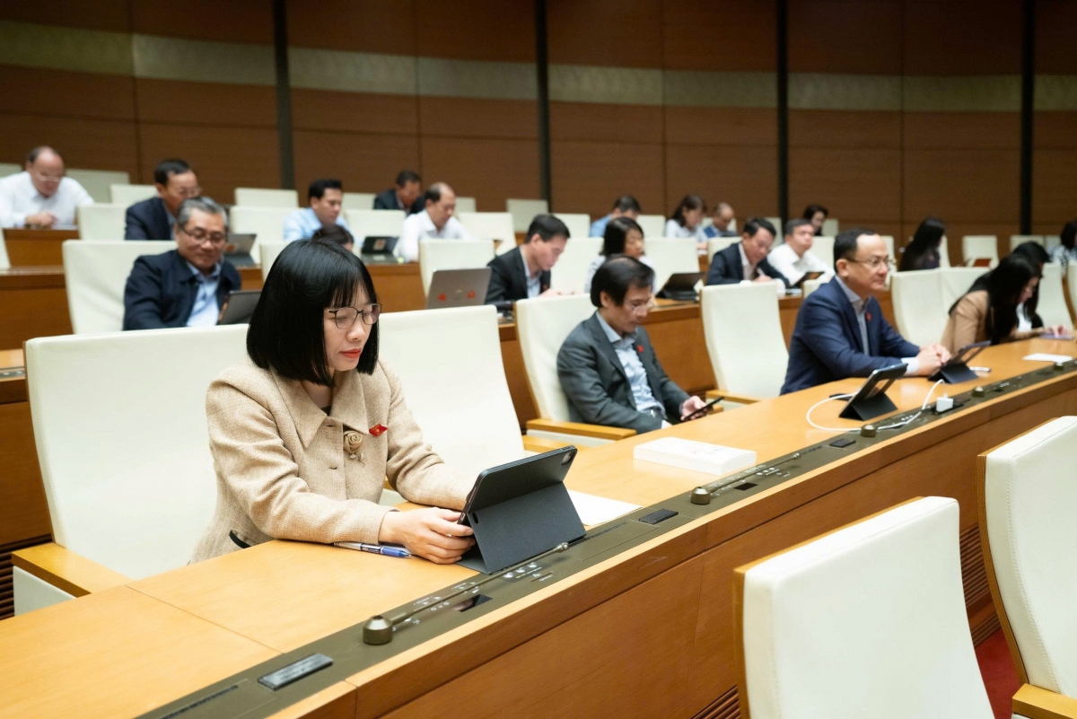 Sáng 24/11/2025: Quốc hội thảo luận ở hội trường về dự án Luật sửa đổi, bổ sung một số điều của Luật Sở hữu trí tuệ. Ảnh Quốc hội