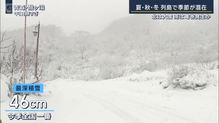 Tỉnh Aomori - miền Bắc Nhật Bản đón đợt tuyết đầu tiên lên tới 46cm (ảnh: NTV)