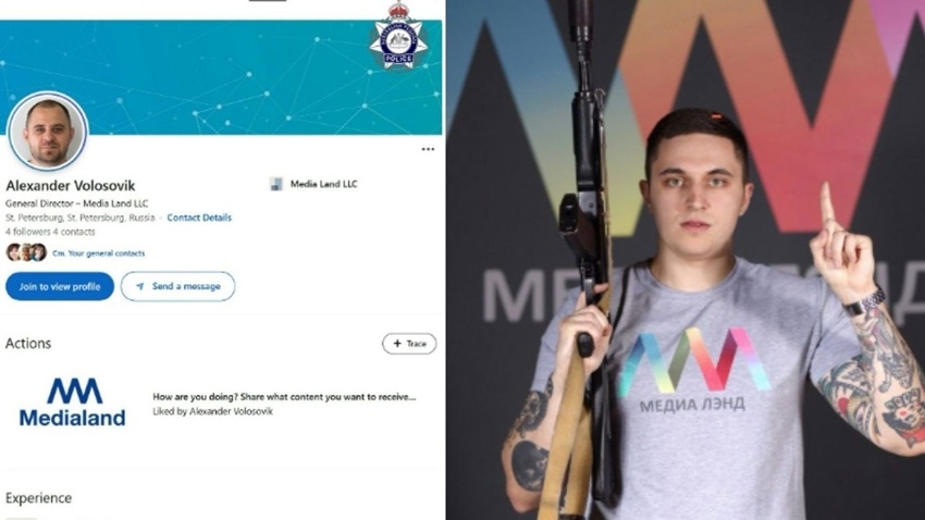 Trang LinkedIn của Aleksandr Volosovik, bên trái, và một bức ảnh không đề ngày tháng của Kirill Andreevich Zatolokin. Nguồn: Cảnh sát Liên bang Australia