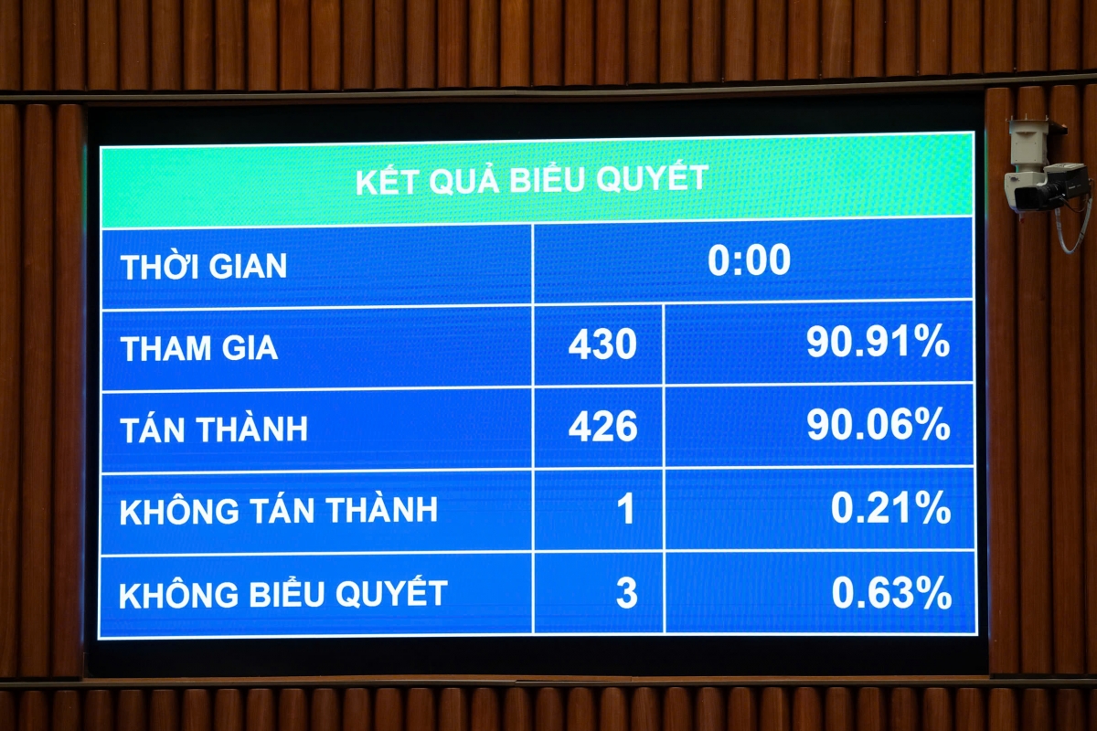 Quốc hội biểu quyết thông qua Luật Thi hành tạm giữ, tạm giam và cấm đi khỏi nơi cư trú. Ảnh Quốc hội