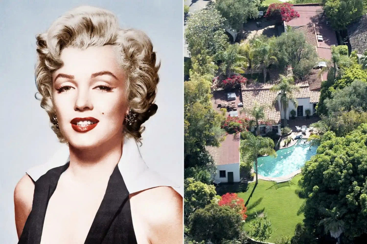 Marilyn Monroe (bên trái) và ngôi nhà ở Brentwood nơi bà qua đời (bên phải).