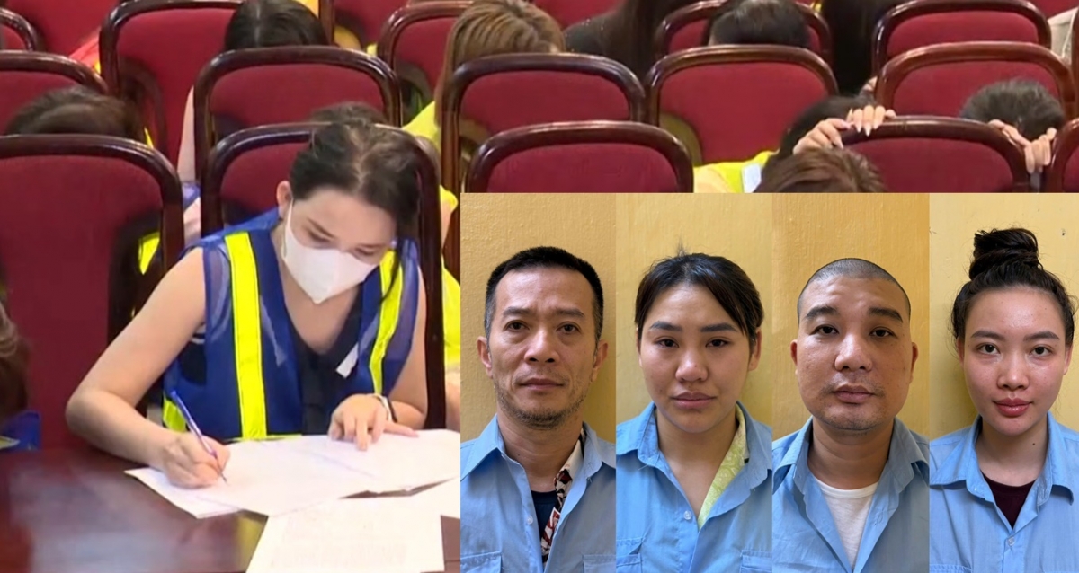 Chủ quán karaoke Monaza Hồ Anh Tuấn (áo xanh, đầu tiên từ trái sang) và các đối tượng trong vụ việc