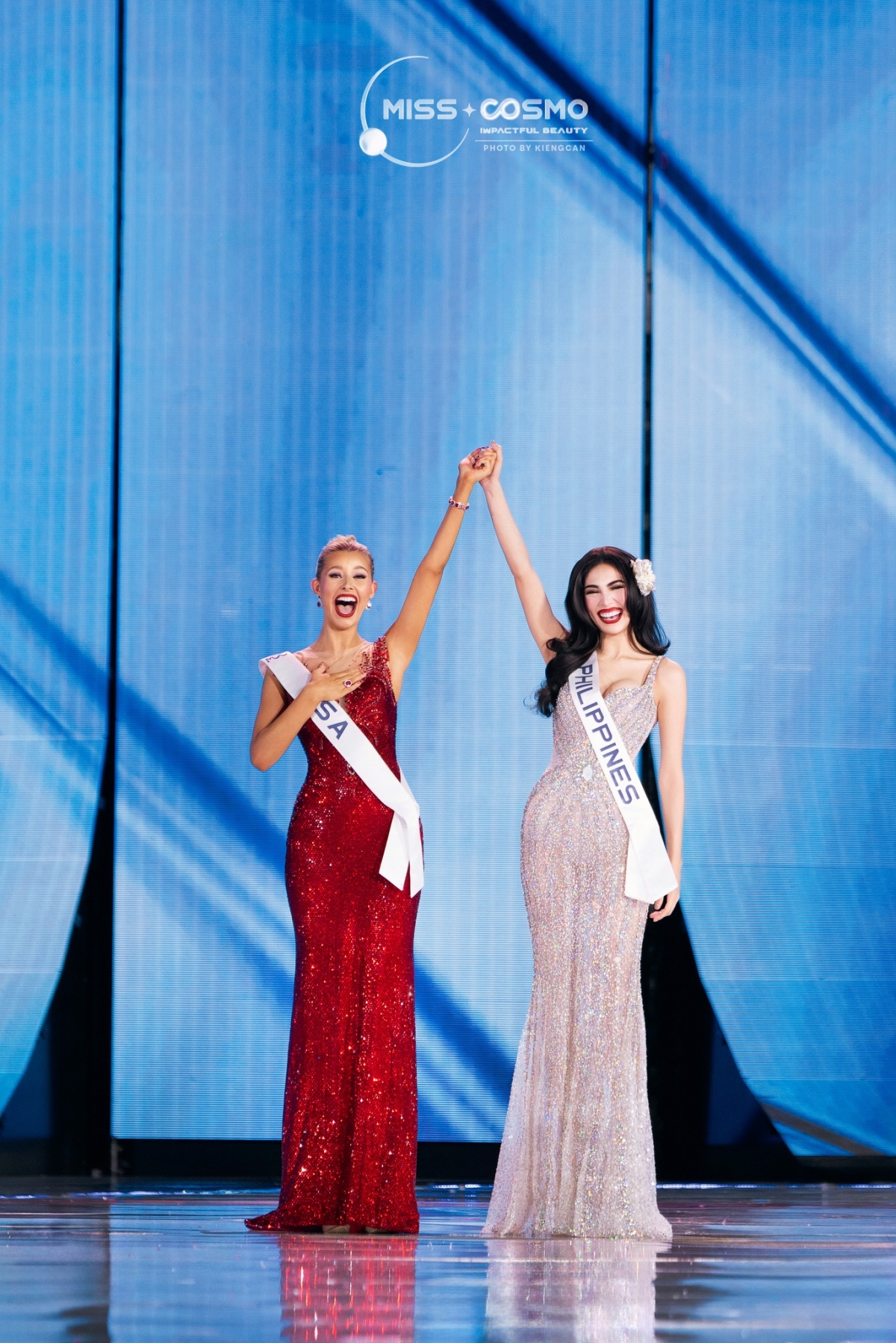 Top 2 Miss Cosmo 2025 là người đẹp đến từ Mỹ và Philippines (Ảnh: Miss Cosmo)