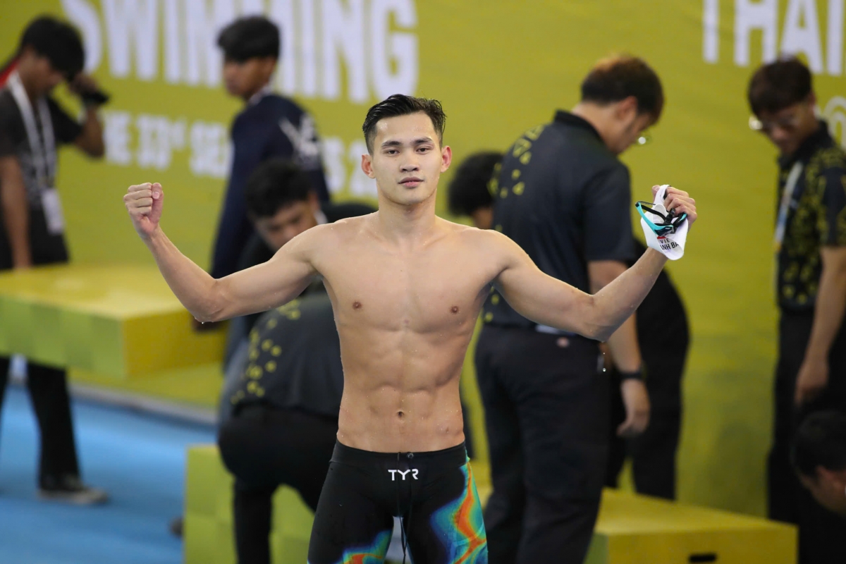 Phạm Thanh Bảo bảo vệ thành công HCV nội dung bới 200m ếch nam ở SEA Games. (Ảnh: Bùi Lượng).