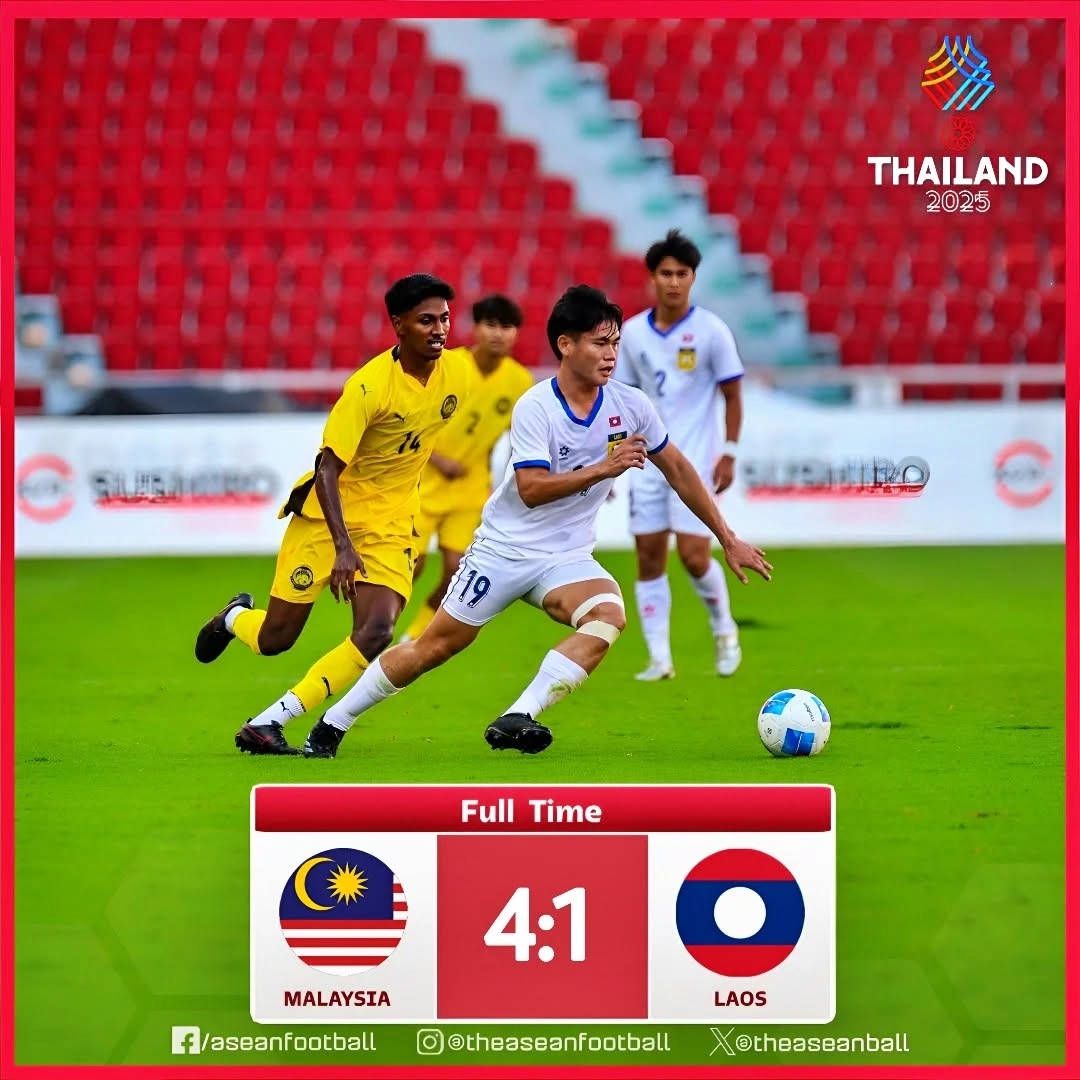 U22 Lào thua 1-4 U22 Malaysia (Ảnh: ASEAN FOOTBALL).