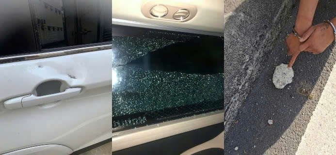 Các phương tiện bị hư hỏng khi lưu thông trên cao tốc Rạch Sỏi - Lộ Tẻ do các đối tượng ném đá (Ảnh: Công an Cần Thơ).